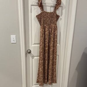 THML Brown Leaf Pattern Maxi Dress